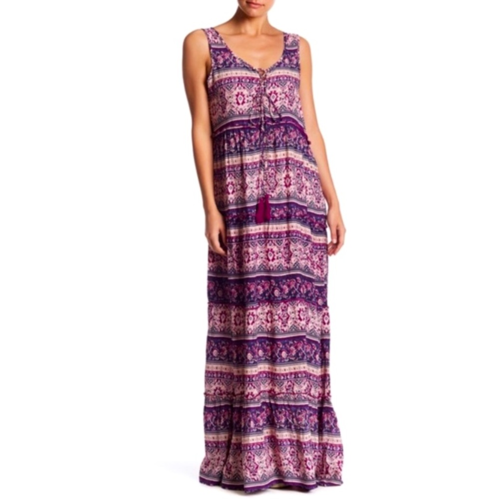 Beachlunchlounge Maxi Tank Dress With Tie Front Tassel Multi Color